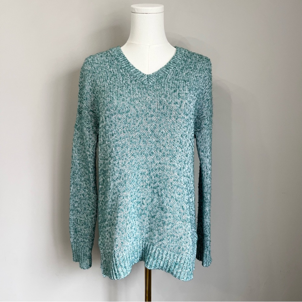 Banana Republic Cotton Blend Green Marled V-Neck Sweater Size M